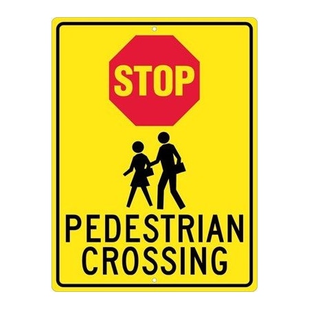 NMC Stop Pedestrian Crossing Sign, 18" W, 24" H, Aluminum TM172K